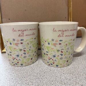 Floral Ceramic Mug Set - Cream and Multicolor (2 mugs)